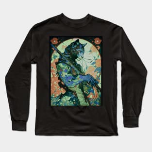 Art Nouveau Psychedelic Samurai Panther Ninja Long Sleeve T-Shirt